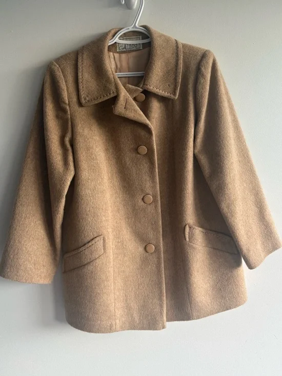 Vintage Fashion Gallery Wool Coat Camel Brown Size 14 Petite Made in Canada - Picture 6 of 9